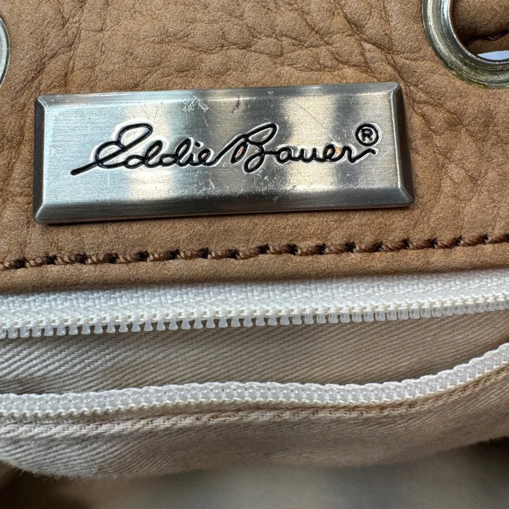 Eddie Bauer Tan Suede Leather Bag Drawstring One Shoulder Backpack Purse‎